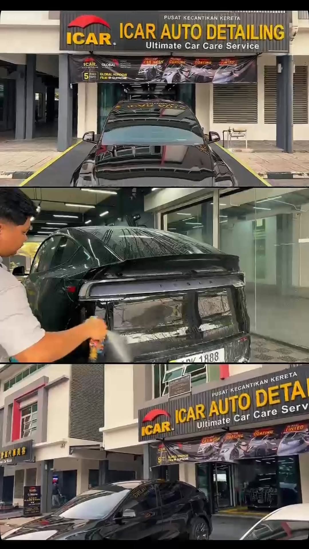 A Tesla Model Y L being finished after a 9H ceramic coating
